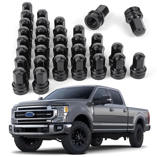 32 Pcs M14x1.5 One-Piece Design Chrome Lug Nuts for 2017-2025 Ford F250 F350 Super Duty HCPZ-1012-B HCPZ-1012-A (Black)