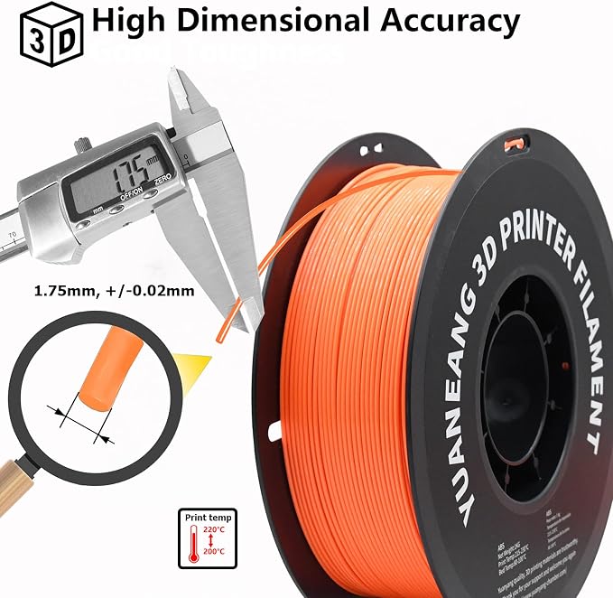 PETG 3D Printer Filament 1.75mm Orange, 1kg Spool, Strong & Durable PETG Material, Heat-Resistant, Low Warping, Smooth Glossy Finish, ±0.03mm Precision, Ideal for Functional Parts, Tools