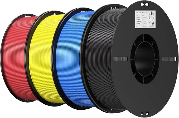Creality 3D Printer Filament 1.75mm 4KG, PLA Filament Bulk +/- 0.02mm, 4 Pack 1kg Spool(2.2lbs) 3D Printing Filament Fits for Most FDM 3D Printers, Red Yellow Blue Black