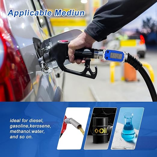 Flow Meter 1 Inche Digital Turbine Fuel Meter - Flowmeter Auto On & Off Industry Grade Aluminum Alloy - for Water, Diesel, Gasoline Supports Gallon, QTS, PTS, L, m³ (1 inch)
