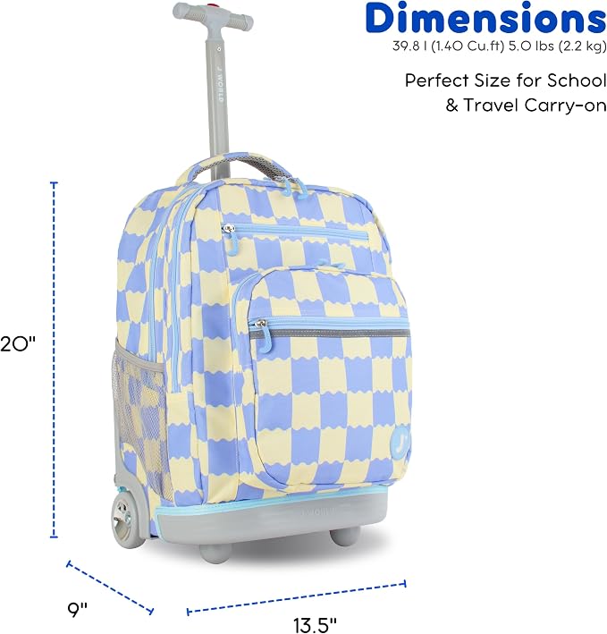 J World Sundance Laptop Rolling Backpack for Girls Boys. Roller Bookbag with Wheels, 20 Inch, Wiggle Blue