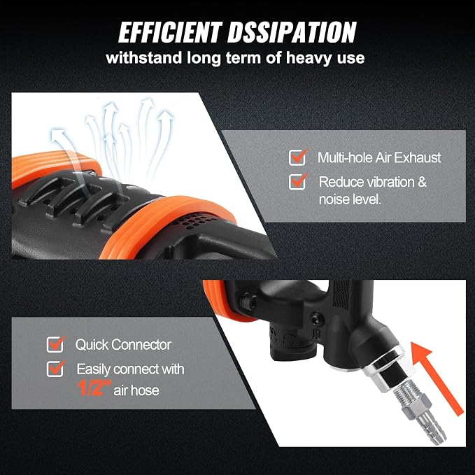 VEVOR 1 Inch Air Impact Wrench, Up to 5175 ft-lbs Beast Reverse Torque Output Pneumatic Impact w/ 8 Inch Anvil for Heavy Duty Machinery/Semi-Truck/Bus