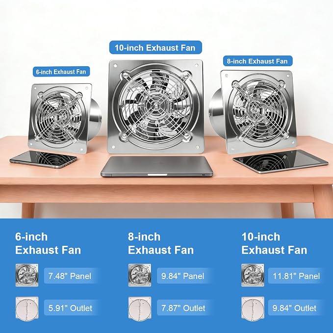 6-inch wall-mounted kitchen metal exhaust fan with switch, 382-576CFM, portable installation, with return air valve, suitable for attic, garage, bathroom, office, basement ventilation, silver