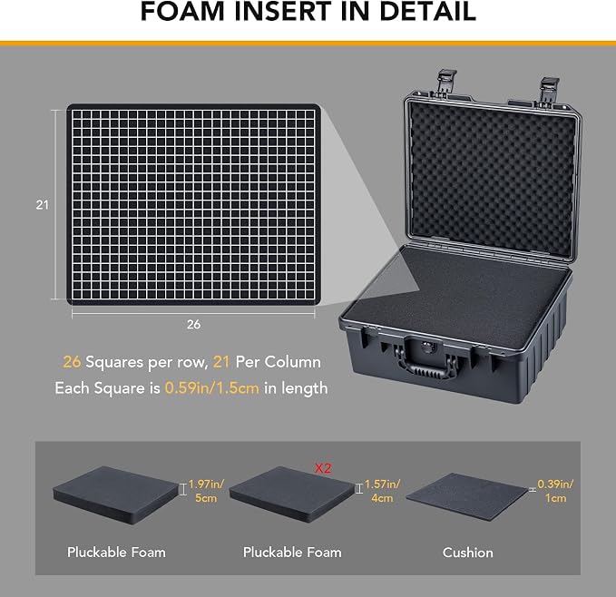 Lykus HC-4020 Waterproof Hard Case with Customizable Foam Insert, Interior Size 15.94x13.15x7.01 in, Suitable for laptop, electronics and more