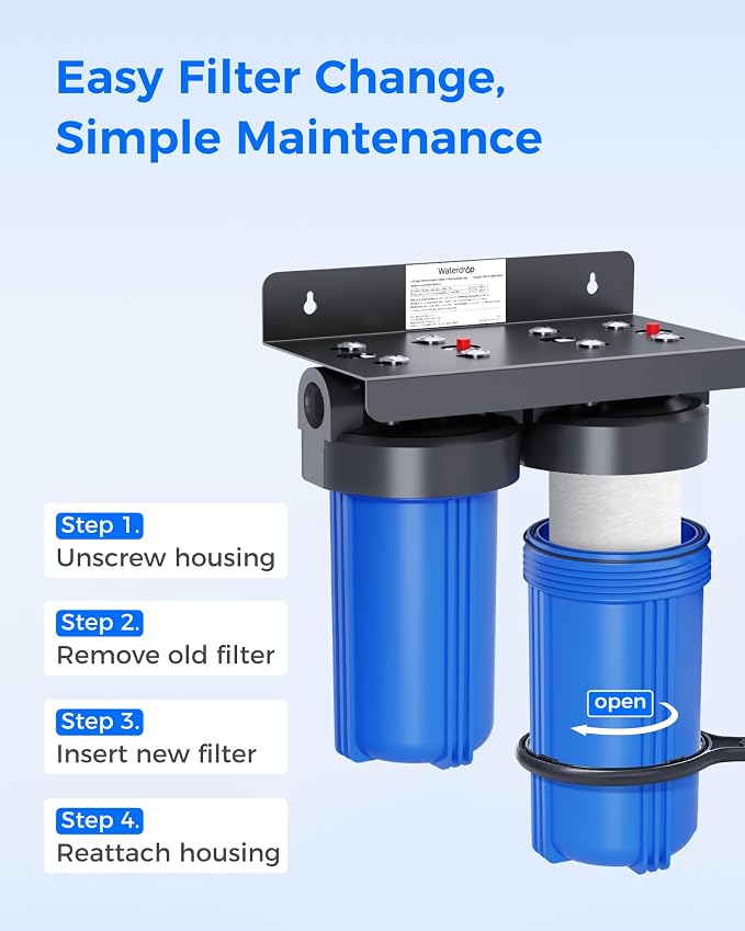 Waterdrop WF10F Whole House Water Filter, Compatible with WHF21-FG, Any 10" x 4.5" System, Reduces Iron and Manganese, 5 Micron, 2 Pack