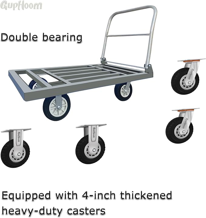 Folding Platform Hand Truck Cart Heavy Duty Car Flatbed Caster with 360 4''Wheels Easy Pull Push Moving 75 X 50 CM