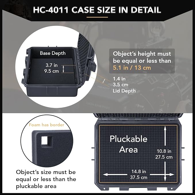 Lykus HC-4011 Waterproof Hard Case with Customizable Foam Insert, Interior Size 15.55x11.61x5.12 in, Suitable for electronics and more