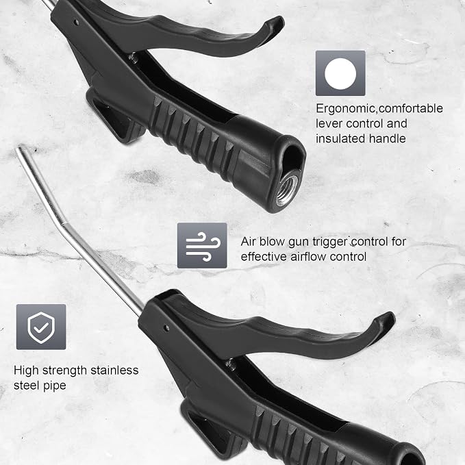 Honoson 2 Pcs Air Nozzle Blower Gun Pistol Grip Air Blow Tool Compressor Accessories for Industrial Household Mechanics (Black)