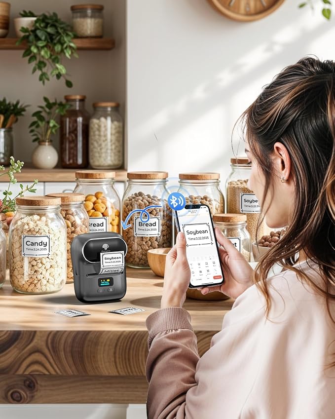 Phomemo Label Printer M110- Upgraded Barcode Label Maker Machine Sticker Printer for Small Business, Address, Office, Home for Phone; for PC/Mac(USB), with 100 Labels- Gray