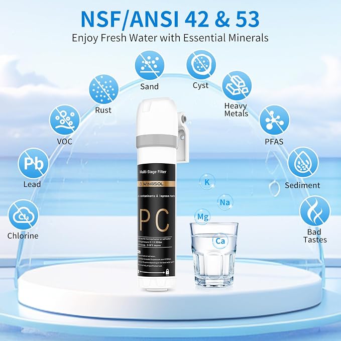 WINGSOL Replacement Filter Cartridge for Under Sink Water Filter Compatibel with: WS-QC-001, WS-QC-001 (F), WS-QC-001 (FY), WS-QC-001 (FB), 2 Pack