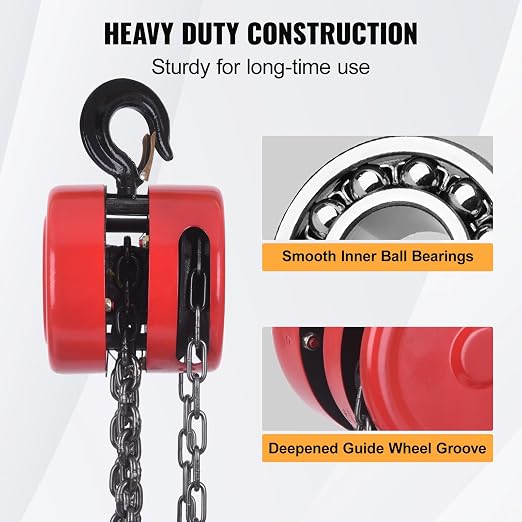 Hand Chain Hoist, 1 Ton 2200 lbs Capacity, 10 Feet with 2 Heavy Duty Hooks, Heavy Duty Steel Chain Fall Hoist for Warehouse Automotive Lifting