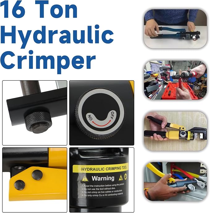 WFLNHB 16 Ton Hydraulic Wire Cable Lug Terminal Crimper Crimping Tool with 11 Dies YQK-300 Fit for for Welding Cables, Power Wires and Electrical Cables