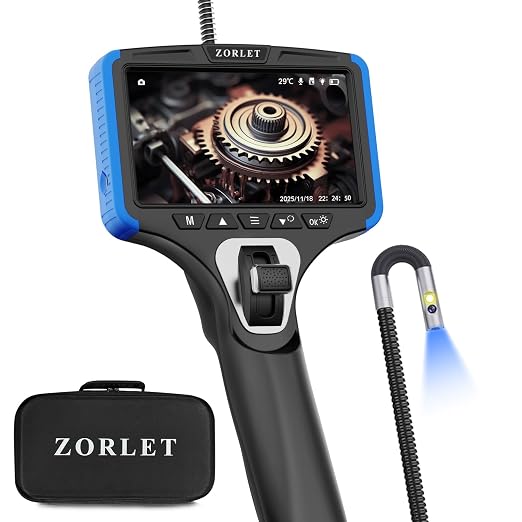 Dual Lens Two-Way Articulating Borescope Camera with Light, 5" Inspection Camera Endoscope, 0.25in Slim Probe, Waterproof 5.0FT Snake Camera for Automotive, Mechanics & Engine Inspection