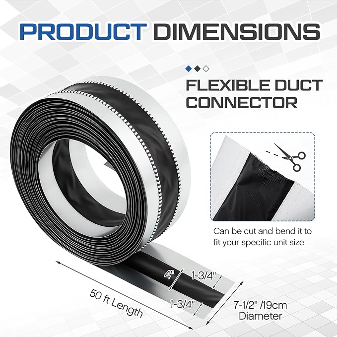 Zonon 7-1/2 x 50 ft Vinyl Flexible Duct Connector Canvas Duct Connector Roll for Dryers Range Hoods HVAC Kitchen and Other Household Scenarios