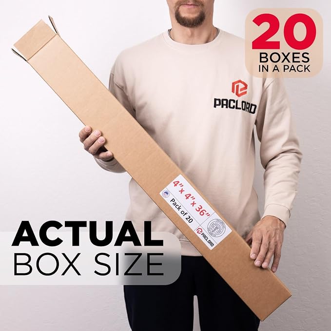 Tall Cardboard Boxes 4"L x 4"W x 36"H (Pack of 20) - USA-Made Packing Boxes for Moving, Shipping, or Storage - USPS, UPS, FedEx Approved - Professional Packing Supplies for Moving | USA-Made Packing Boxes for Moving, Shipping, or Storage - USPS, UPS, F...
