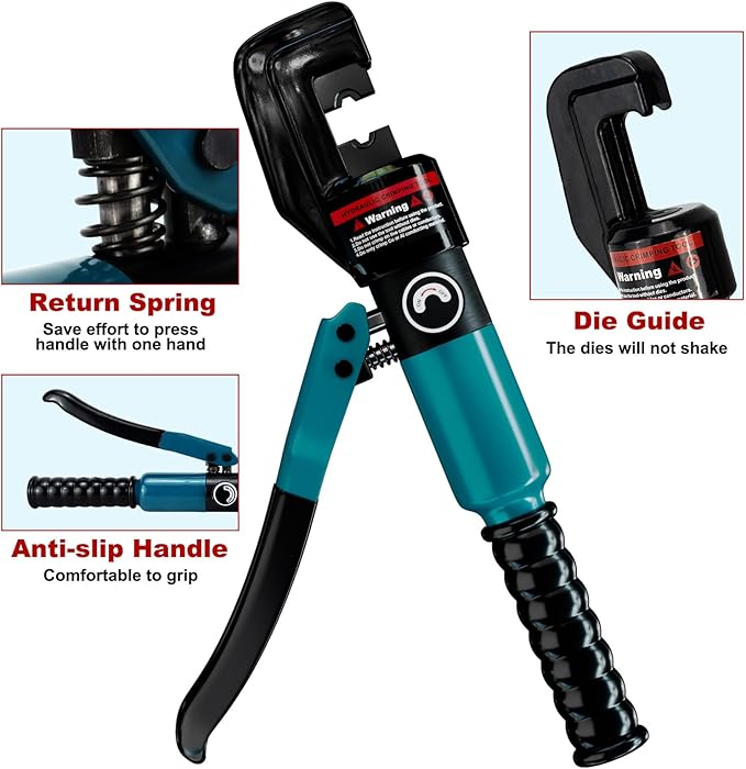 Hydraulic Crimping Tool and Cable Cutter, 12 AWG to 00 (2/0), 10 Tons Electrical Terminal Cable Wire Tool Kit with 9 Die Sets and 64pcs Ring Terminals