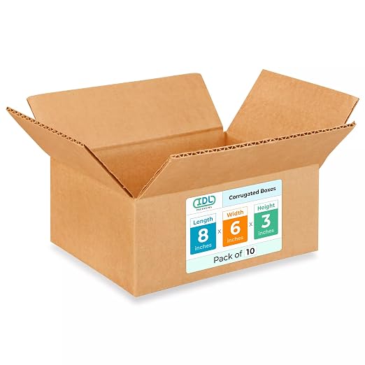 Small Moving & Shipping Boxes 8x6x3 inches (10-Pack) - Extra Strength 200 lb vs Regular - USA-Made Corrugated Packing Boxes for Moving - Cardboard Moving Box - Packing Box Small by IDL Packaging