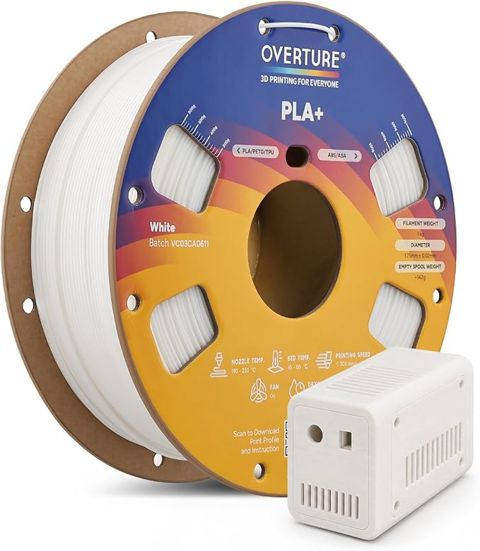 OVERTURE High Speed PLA+ 3D Printer Filament 1.75mm, Upgraded Rapid PLA 2.0 with Enhanced Toughness & Stability, 1kg Spool (2.2lbs) Fit Most FDM 3D Printers (White)