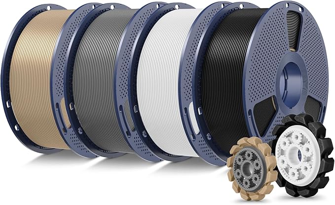 SUNLU PLA+2.0 3D Printer Filament Bundle, 4KG Upgrade PLA+ Filament 1.75mm, Tougher and Stronger, Dimensional Accuracy +/-0.02mm, 1KG per Spool, 4 Packs, 4KG Total, Black+White+Grey+Oak Wood