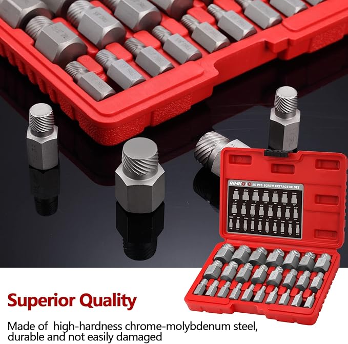 25-Piece Screw Extractor Set, Multi-spline Easy Out Extractors CR-MO Bolt Remover for Removing Broken Studs, Bolts, Socket Screws