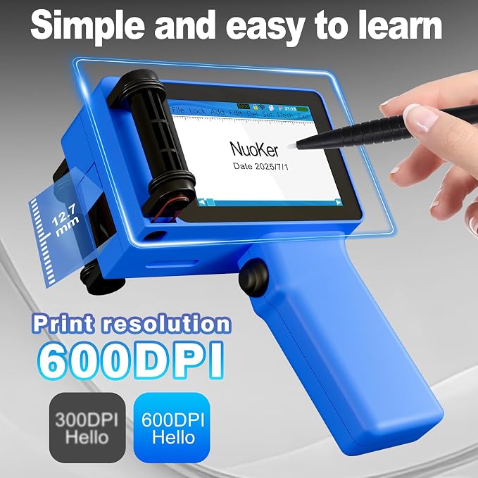 Mini Handheld Inkjet Printer | Compact, Lightweight, Weighing only 250 Grams, Measuring 6 inches high and 4 inches Wide, Using Fast Drying Waterproof Ink
