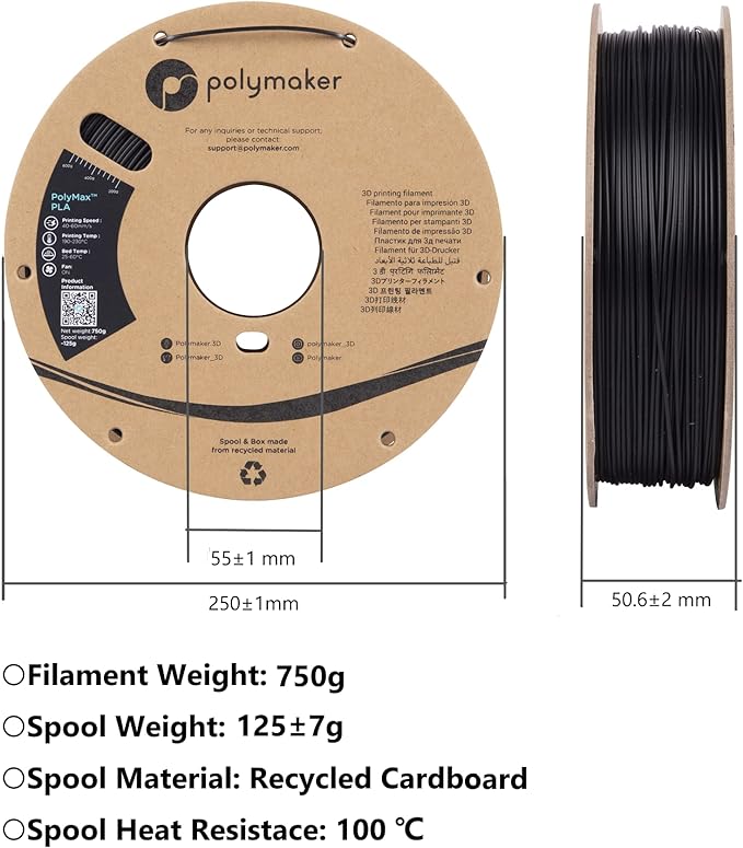 Polymaker TPU Filament 1.75mm Black, 0.75kg Shore 95A Flexible 3D Printer Filament 1.75mm - PolyFlex TPU95 3D Printing TPU Filament 0.75kg Black Soft Flexible Filament