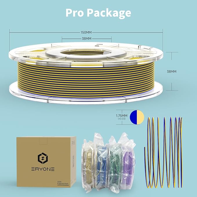 ERYONE PLA Filament 3D Printer Filament Bundle Multicolor 1.75mm +/- 0.03mm, PLA Filament 250g Spool, 4 Rolls, Matte Dual Color 1