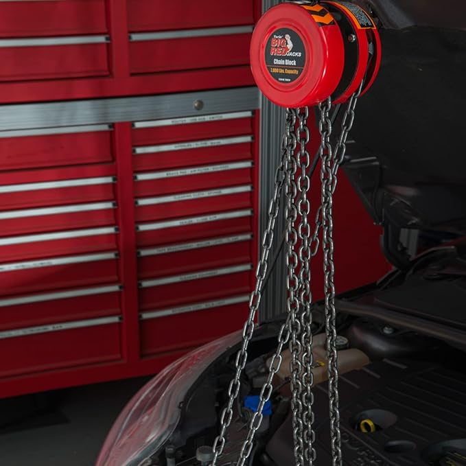 BIG RED Hand Chain Hoist 1 Ton 2000 Lbs Capacity 8ft/2.5m Torin Manual Chain Fall with 2 Heavy Duty Hooks, for Warehouse Automotive Machinery, Red, ATR9010R