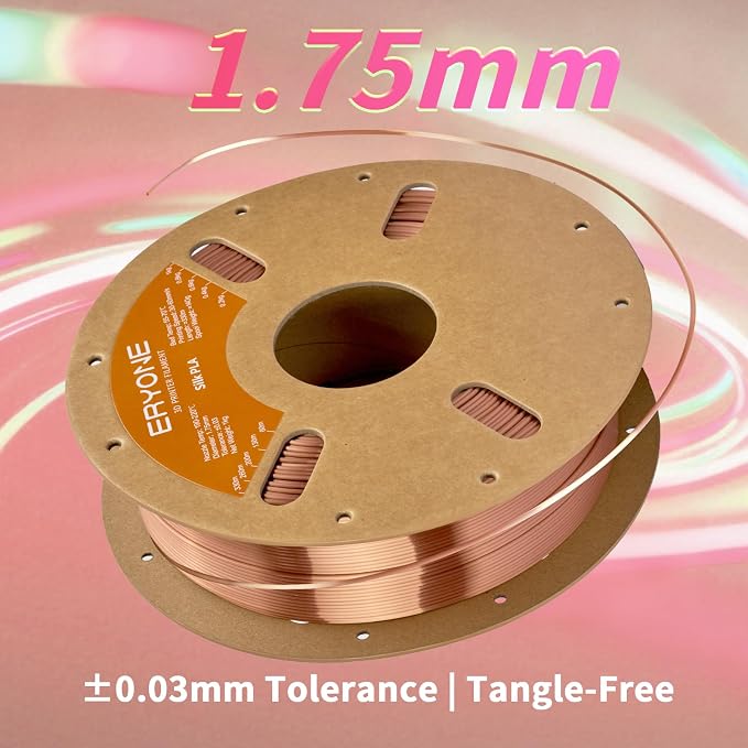 ERYONE Silk PLA Filament for 3D Printer 1.75mm +/- 0.03mm, Shiny Filament 1kg (2.1lbs)/Spool, Coffee Gold