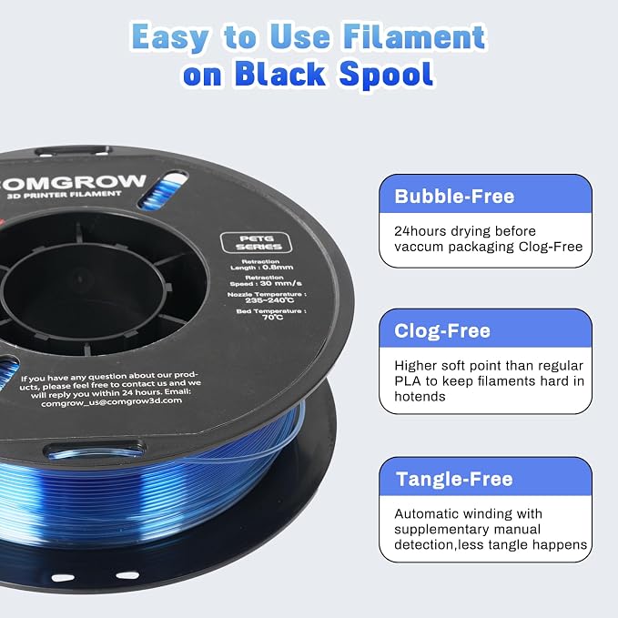 Comgrow PETG 3D Printer Filament 1.75mm, High Precision and Tough 3D Printer Filament 1kg (2.2LBS), Dimensional Accuracy +/- 0.02 mm, Fit Most 3D Printers Gradient Blue White