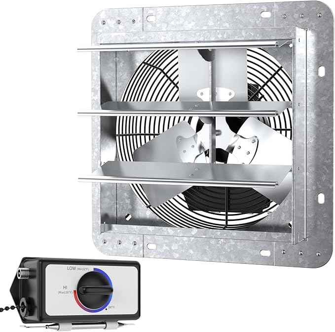 iLIVING 12" Wall Mounted Shutter Exhaust Thermostat Control-3 Speeds Vent Fan For Home Attic, Shed, or Garage Ventilation, 960 CFM, 1200 SQF Coverage Area, Variable, Silver