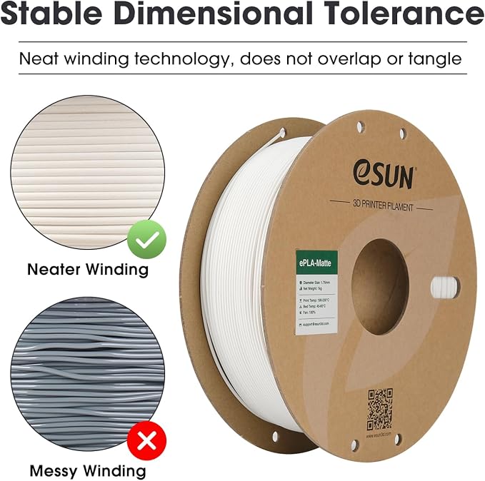 eSUN Matte PLA Filament 1.75mm, Matte 3D Printer PLA Filament, 1KG Spool 3D Printing Filament for 3D Printers, Paper Reel, Milk White