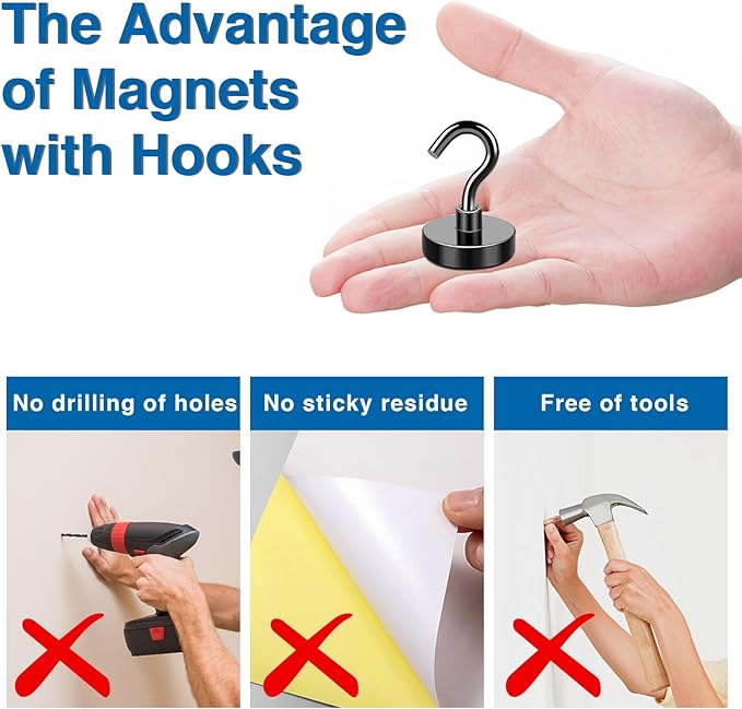 LOVIMAG Magnetic Hooks, Cruise Essentials 2026, 12 Pack-30LBS | Heavy Duty Strong Magnet Hook for Cruise Cabin, Refrigerator Fridge, Ship, Classroom, Kitchen Grills, Black