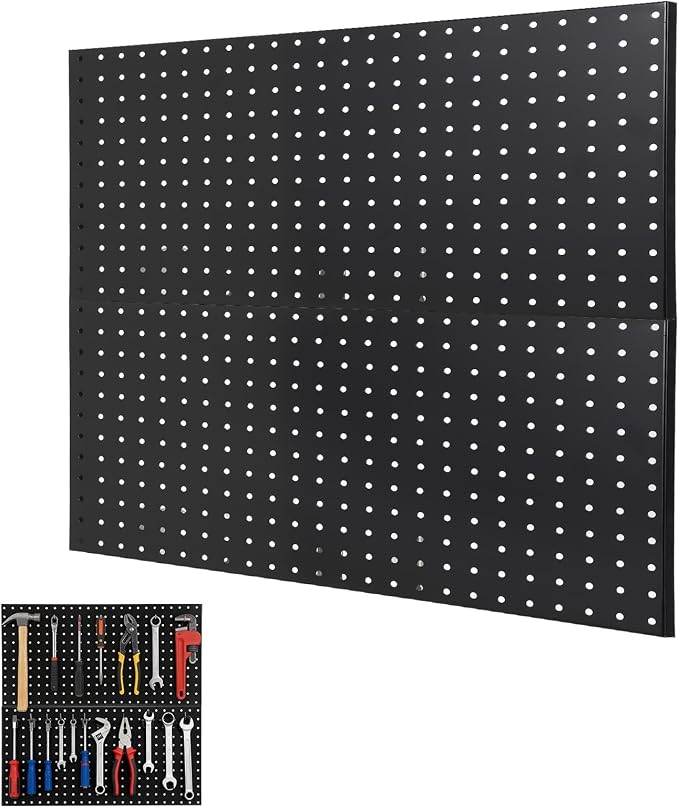 GarveeHome Heavy Duty Wall Mounted Metal Pegboard Panels – 2 PCS 24"x12" Black Steel Tool Storage Organizer for Garage, Workshop, Workbench, Craft Room – Versatile, Durable Layout – Easy Install – 2