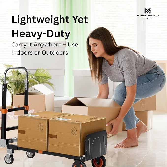 Folding Hand Truck 500lbs Capacity – Heavy Duty Alloy Steel Utility Cart with Adjustable Handle & Foldable Platform – Portable Moving Dolly with Smooth Wheels for Warehouse, Office, Home & Travel Use