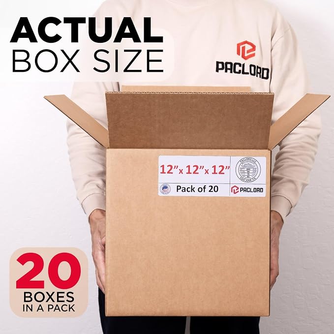 Medium Cardboard Boxes 12"L x 12"W x 12"H (Pack of 20) - USA-Made Packing Boxes for Moving, Shipping, or Storage - USPS, UPS, FedEx Approved - Professional Packing Supplies for Moving | USA-Made Packing Boxes for Moving, Shipping, or Storage - USPS, UP...