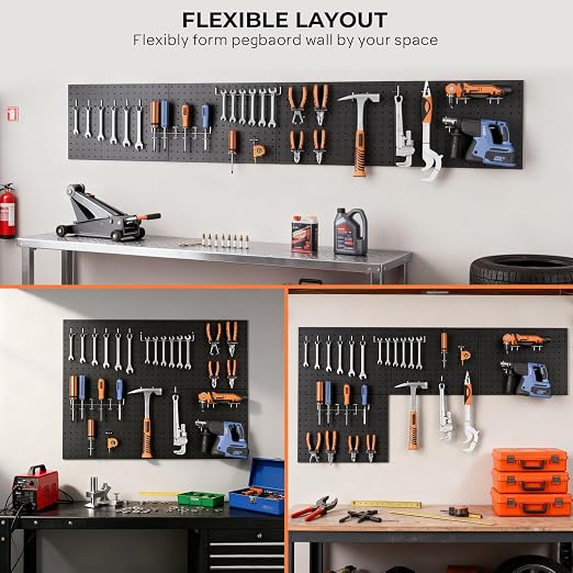 INCLY 4 Pack Peg Board, 12"x16" Upgrade Thicker Heavy Duty Metal Pegboard Panels, Black Pegboard Wall Organizer, Peg Board Panels for Walls Home, Garage Tools Storage, Shed, Craft Room, Kitchen