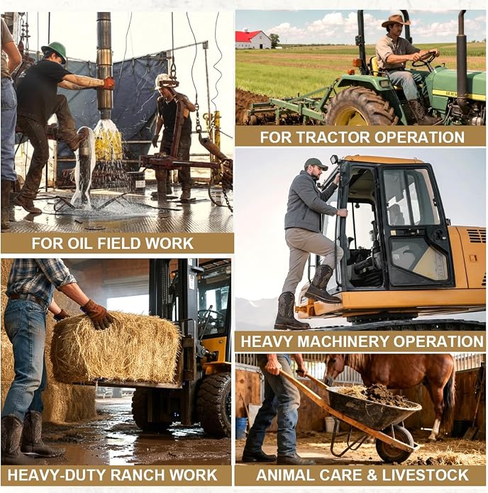 Steel Toe Work Boots for Men Cowboy Boots Square Toe Waterproof Leather Rancher Western Safety Shoes Brown