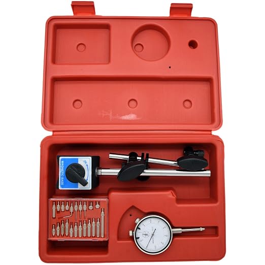 Dial Indicator with Magnetic Base, 0-1.0" Tester Gage, 0.001" Precision Test Indicator with Point Precision Inspection Set,Magnetic Dial Indicator Base Holder with Fine Adjustment Long Arm