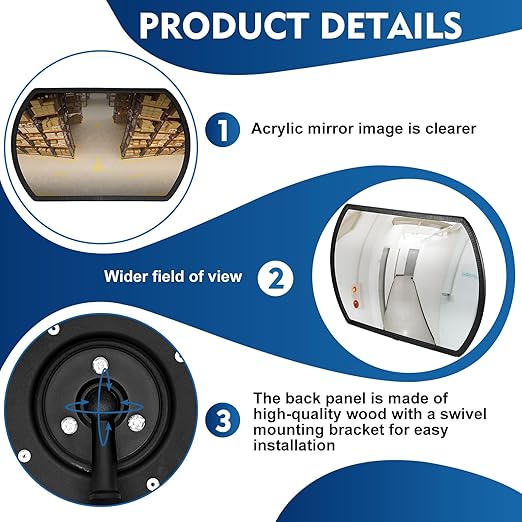 Geetery 2 Pcs 18" x 12" Garage Convex Security Mirror Outdoor Indoor Round Rectangular Acrylic Traffic Corner Mirror Blindspot for Wall Parking with Protective Film for Driveway