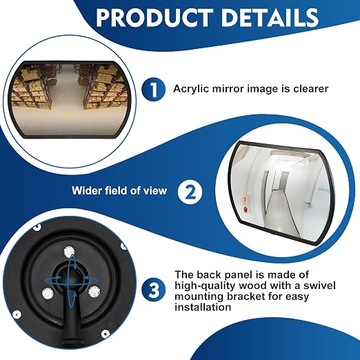 Geetery 1 Piece 30" x 20" Garage Convex Security Mirror Outdoor Indoor Round Rectangular Acrylic Traffic Corner Mirror Blindspot for Wall Parking with Protective Film for Driveway