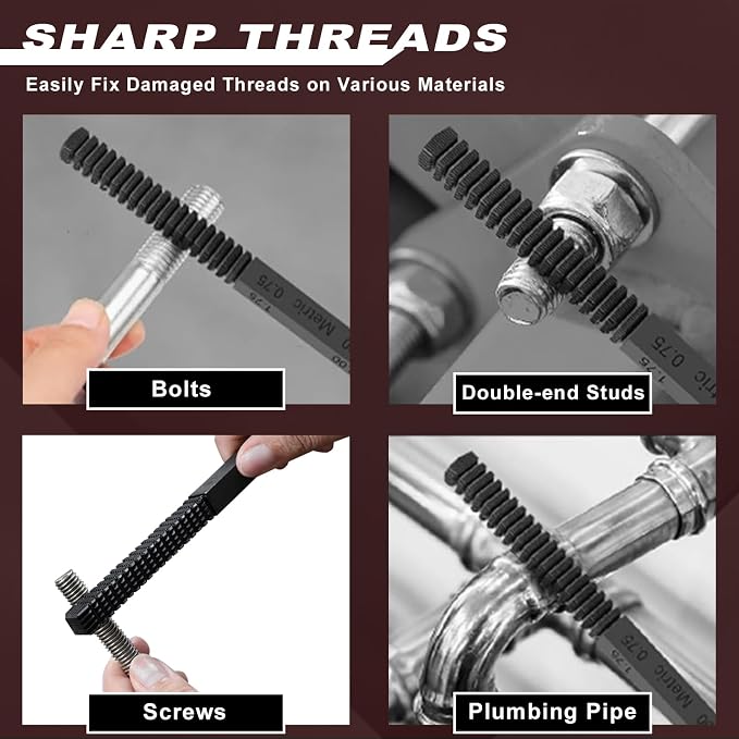 3Pcs Thread File Set, Thread Restoring Chaser Files Metric and SAE | Thread Restorer File Set High Carbon Steel Thread Repair Tool for Thread Repair File Set, Thread Cleaner Tool