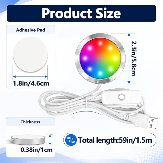 8PCS RGB 16 Color Led Lamp Kit 001 Compatible with Bambu, Makerworld, Anycubic, Makeronline Model Light, 3D Printer Led Lamp 5V USB Powered