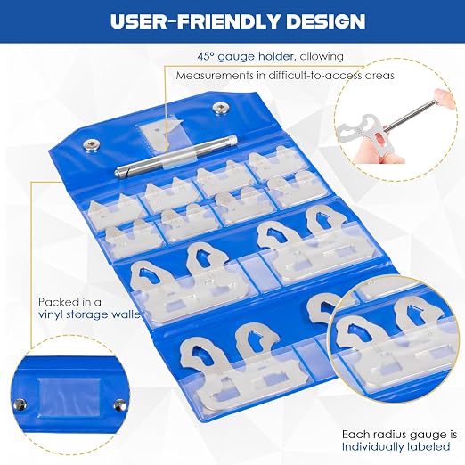 25 Pc Radius Gauge Set 1/64''-1/2'' Gauges with Holder, 3602-5021 Radius Measuring Tool