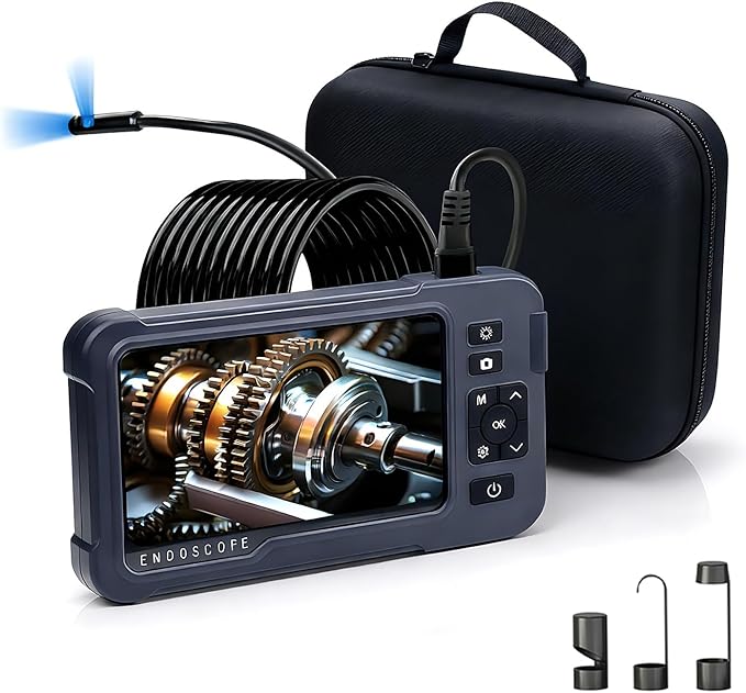 Endoscope Camera with Light 1920P HD Dual-Lens Borescope with 8 LED Lights, IP67 Waterproof Snake Sewer Tools 4.3" Inspection Camera,16.4ft Semi-Rigid Drain Endoscope (16.4FT Dual Lens-Blue)