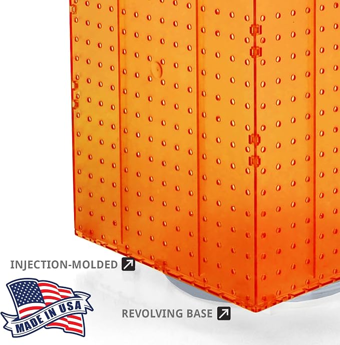 Azar Displays 701414-ORG-4C32 Rotating Countertop Display Kit with Peg Hooks Included, 14 Inches Wide x 14 Inches Deep x 20 Inches High, Pegboard Spinner Organizer, Orange