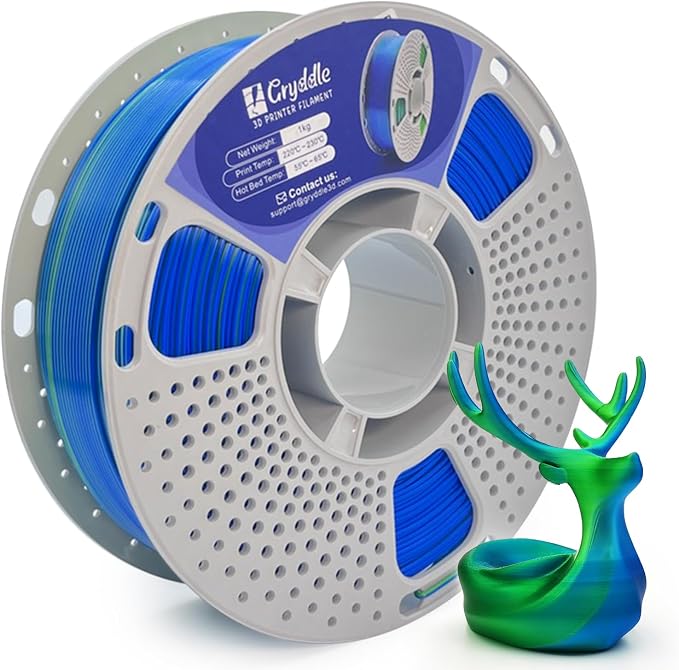 Silk Dual Color PLA 3D Printer Filament, 1.75mm 1KG (2.2lbs), Shiny Gloss Finish, Easy Printing, Dimensional Accuracy ±0.02mm(Blue & Green)