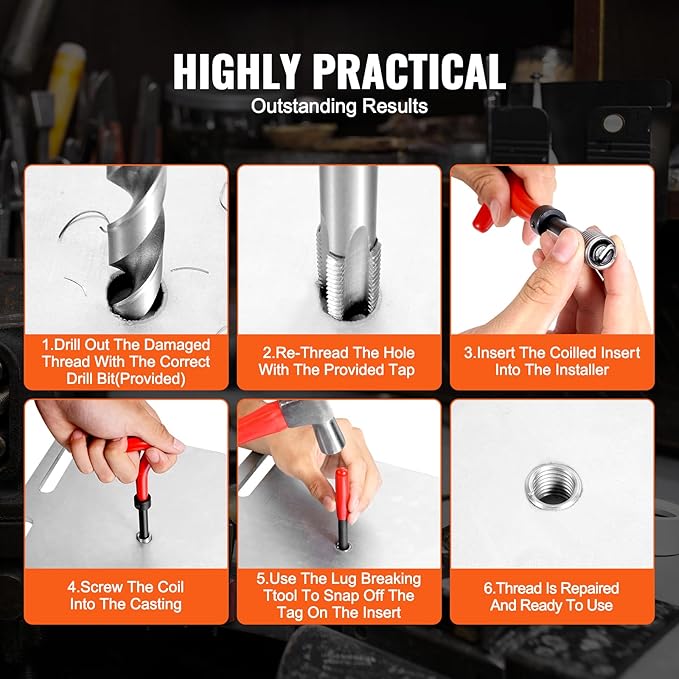 VEVOR Thread Repair Kit - 166Piece Metric HSS Drill Helicoil Repair Kit - M5 M6 M8 M10 M12 Portable Rethreading Tool Kit - Thread Inserts Taps Breakoff Installation Tools