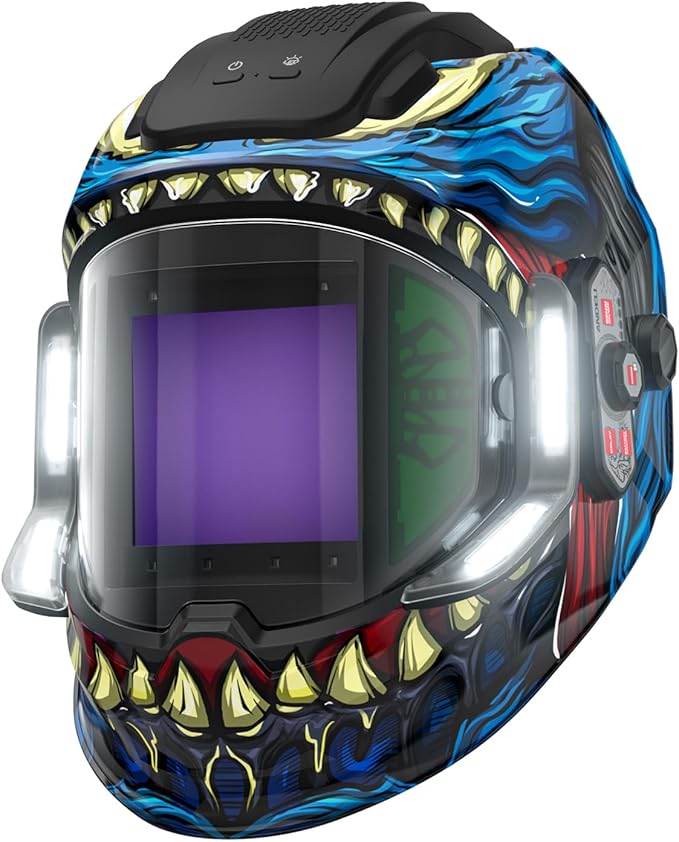 ANDELI Welding Helmet with 4 LED Light, 180° Panoramic 6 Arc Sensor True Color Auto Darkening Welding Hood with Internal Display, 2400mAh Rechargeable Battery for TIG/MIG/Cut/Grind MONERDB-LED-PRO