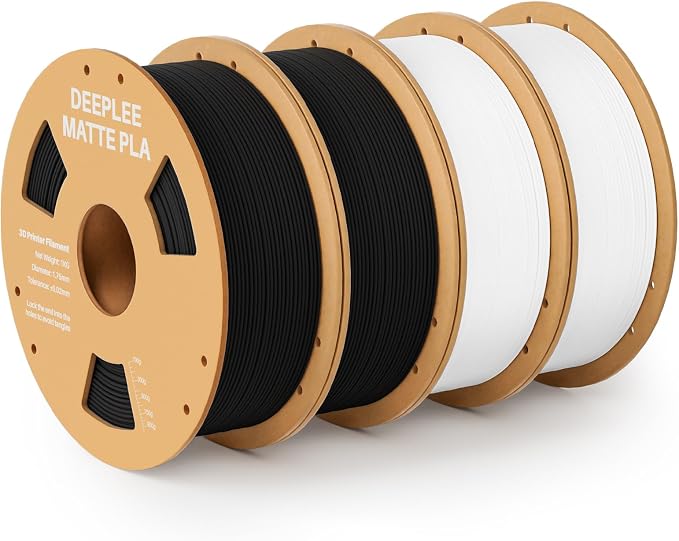 Matte PLA Filament 1.75mm, 3D Printer Filament Dimensional Accuracy +/- 0.02mm, No Clogging, Higher Toughness, Cardboard Spool 3D Filament, 4 Pack 2*Black & 2*White